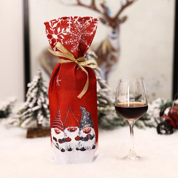 Decorações de Natal Ano 2023 Papai Noel Snowman Wine Bottle Tampa de Noel Decoração para Decoração de Decoração em casa Ornamento de presente