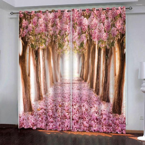 Tenda 3D Bellissimi fiori di ciliegio rosa di lusso spesso per soggiorno, camera da letto, matrimonio, tende da cucina, decorazione della casa