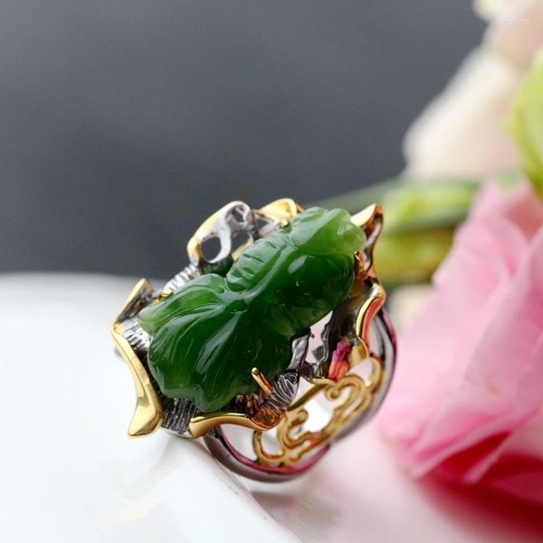 Küme halkaları retro thai gümüş toptan kakma doğal jasper küçük balık yüzüğü moda s925 sterling işaret parmağı kadın