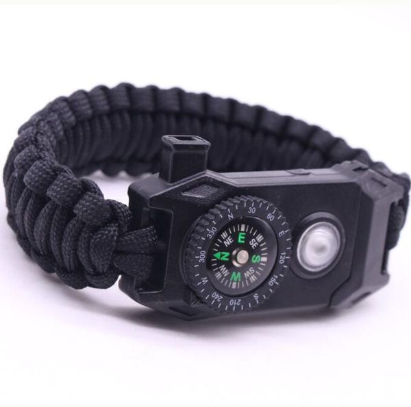 Bracciale di sopravvivenza all'aperto Braccialetti tattici di Paracord Campeggio all'aperto 7 braccialetti di corda per paracadute con bussola fischio sos luci a led