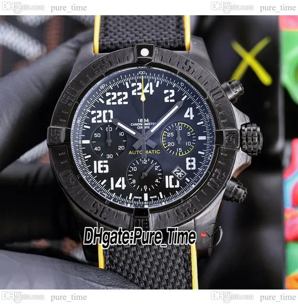 44 мм Avenger Hurricane Quartz Chronograph Мужские часы XB1210E4.BE89 Черный циферблат с PVD-покрытием Черный стальной корпус Секундомер Нейлоновый желтый каучуковый ремешок PureTime PTBE C142B1