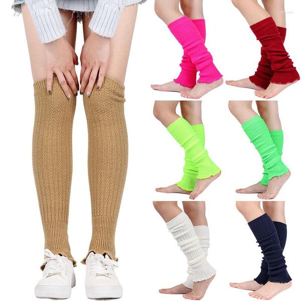 Damen-Socken, Damen-Beinwärmer, gestrickte Fußabdeckung, wärmende Stiefel-Topper, Strümpfe über dem Knie, lose Bonbonfarben, Warmhalter für den Winter