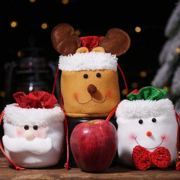 Decorazioni natalizie 4/3 pezzi Cordoncino in velluto Sacchi di Babbo Natale Borse per la decorazione regalo dell'anno di Natale Corna di caramelle