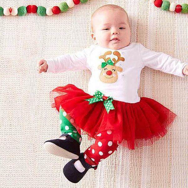 Комплект одежды Детский 2023 Рождественская осень девочки для оленей вуаль юбка для брюк для брюк в горошек