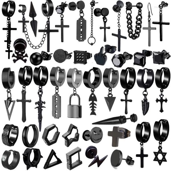 Ohrstecker, 1 Paar, 50 verschiedene Arten, Unisex, schwarze Farbe, Edelstahl, Piercing-Ohrring für Damen und Herren, Punk, Gothic, Langhantel