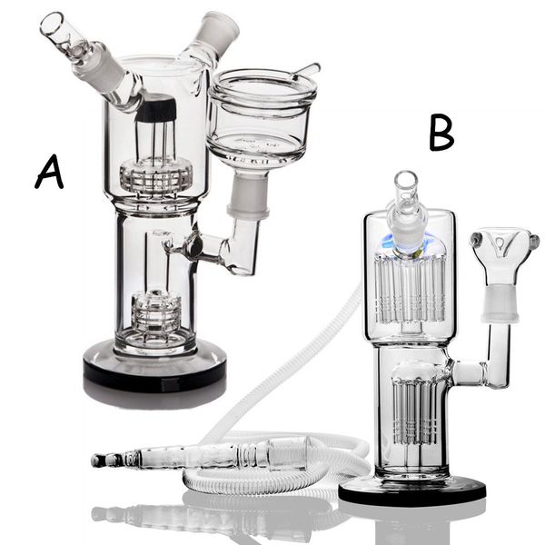 Glas-Shisha-Bongs mit Armbaum-Perc-Doppelkammer-Bubbler-Recycler-Wasserpfeife mit Reifen-Rigs, 18-mm-Joint-Raucherzubehör