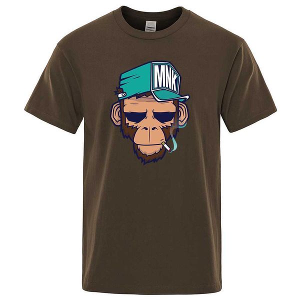 Camisetas masculinas 2022 Tops de algodão de verão fumando macaco de manga curta Menina de camiseta de camiseta solta harajuku hip hop mass tees de streetwear t230103