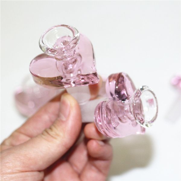 Herzförmige Shisha-Glasschüssel gleitet 14 mm männlich mit rosa Farbe Großhandel Rauchtabakschalen Kräuter-Trockenölbrenner Dabber-Werkzeuge Wachs
