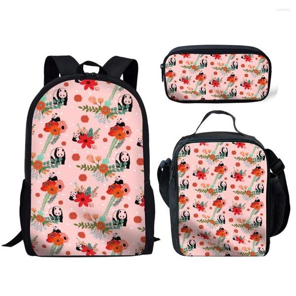 Schultaschen Kinder für Mädchen Teenager Jungen Blumen Panda Muster Rucksack mit Lunchpaket 3 Teile/satz Kinder Niedlich