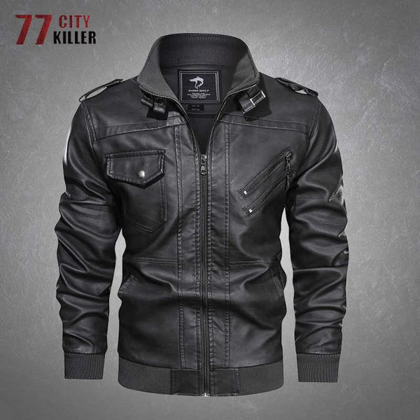 Giacche da esterno Felpe con cappuccio Giacca in pelle PU Uomo Outdoor Casual Moto Impermeabile Colletto alla coreana Cappotti Giubbotti bomber tattici maschili Uomo EU Big Size 3XL 0104