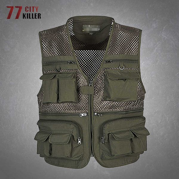 Jaquetas ao ar livre Hoodies Colete de carga masculina Tactical Tactical seco rápido respirável Múltiplos bolsos Mesh Jackets colete de pesca ao ar livre Jaqueta sem mangas masculino 0104