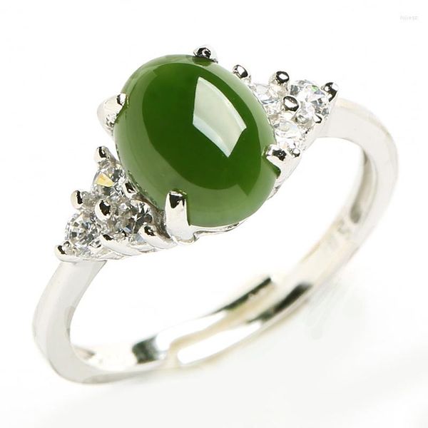 Cluster-Ringe, 925er-Silber-Intarsien und Tianyu-Ring, natürliche Spinatgrüne Jade, einziehbarer Gürtel, Zertifikat