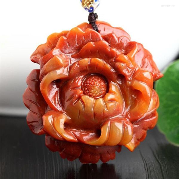 Подвесные ожерелья вручную натуральный желтый дракон Jadeite Peony Flow