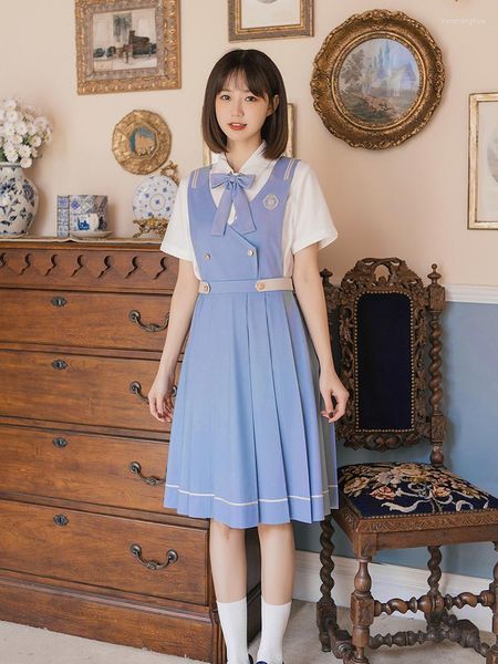 Roupas Conjuntos de roupas 2023 Japonês Jk Suit Sweet Girl Girl Blue Sailor Collar Dress Dress School Uniform Salia plissada Casual Casual Casual