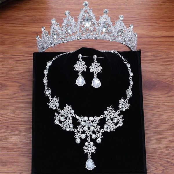 Festliche Strass Kristall Krone Halskette Ohrringe Set Kragen Tiara Anhänger voller Diamant Kragen Kette Fee Mädchen Halsband Braut Hochzeit Zubehör TL000026