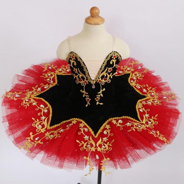 Stage Wear Tutu di balletto professionale Velluto Nero Rosso Pancake Bambini Ragazze Adulti Donne Abito Costume di Halloween Ballerina