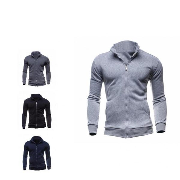 Jackets masculinos Top elegante moletom de cor pura elegante e elegante para homens, casaco de manga cheia para esportes