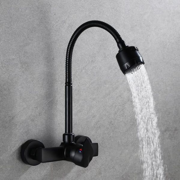 Rubinetti da cucina Rubinetto da bagno girevole ruotabile a 360° Tubo flessibile a doppio foro e acqua fredda a parete