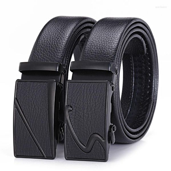 Belts Men Belt Leather Metal Automático Fivele Brand Luxo de alta qualidade para trabalho famosa Business Black Brown Cowskin Strap