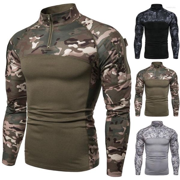 Camisetas de moda masculina T-shirt the-shirt t-shirt camuflagem de camuflagem de camuflagem de camisa de camisa de colarinho de manga longa elástica Militar de paintball