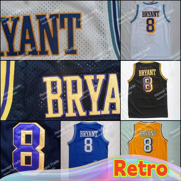 Retro 8 Jersey de basquete Amarelo Purple Black Men Stitched Mesh Breathable Wear Mens #8 Jerseys 1996 1997