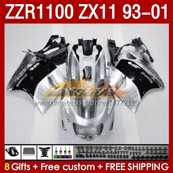 Corpo preto prateado para kawasaki ninja zx-11 r zzr-1100 zx-11r zzr1100 zx 11 r 11r zx11 r 1993 1994 1995 2000 2001 165no.4 zzr 1100 cc zx11r 93 94 95 96 97 98 99 00 01