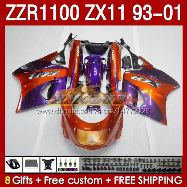 Arancione viola Corpo Per KAWASAKI NINJA ZX-11 R ZZR-1100 ZX-11R ZZR1100 ZX 11 R 11R ZX11 R 1993 1994 1995 2000 2001 165No.23 ZZR 1100 CC ZX11R 93 94 95 96 97 98 9 9 00 01 Kit carenatura