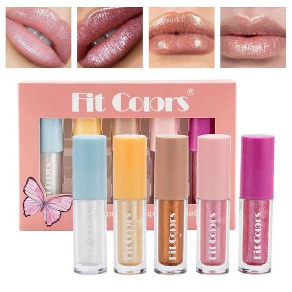 Conjunto de batom de Mini Lip Gloss Mini 5 PCs Kits Shimmery for Women Diamond 0,1 oz Linhas de luz de maquiagem Mudança hidratante