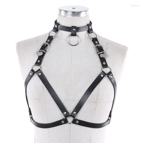 Gürtel Punk Gothic Herz Schnalle BH Top Frauen Sculpting Harness Straps Körper Bondage Käfig Metall Ring Leder Taille Gürtel Hosenträger