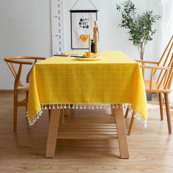 Tovaglia Nordic Home Dining Plaid a righe gialle Orlo con nappe in cotone lavabile Tovaglia rettangolare Decorazioni per feste di matrimonio