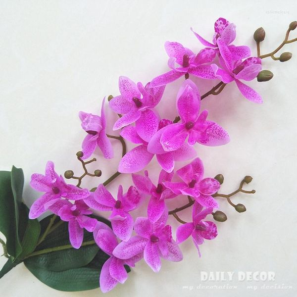 Fiori decorativi Real Touch 3 Forchette Orchidee artificiali con foglie Matrimonio all'ingrosso Fiore Cymbidium Falso Asia orientale 6 pezzi / lotto
