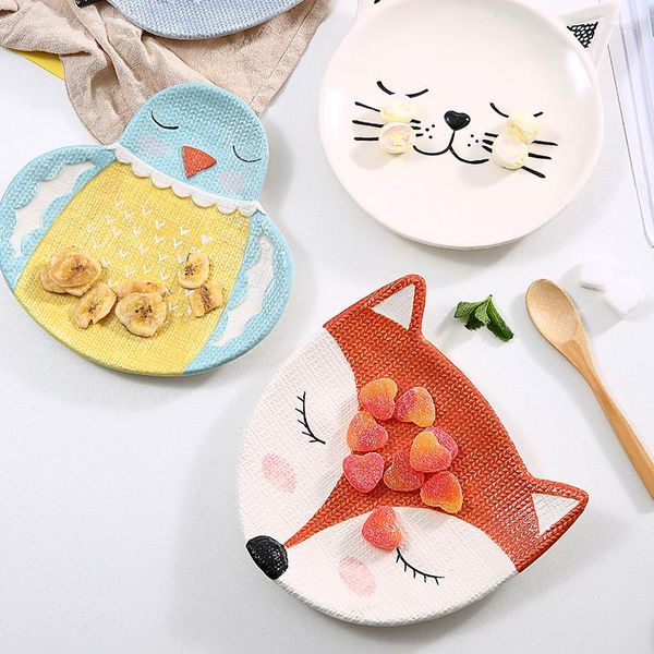 Тарелка маленькая керамика милый блюдо домашнее хозяйство детские завтрак тарелка творческая мультипликационная форма животных закуски фруктовые посуда WY525