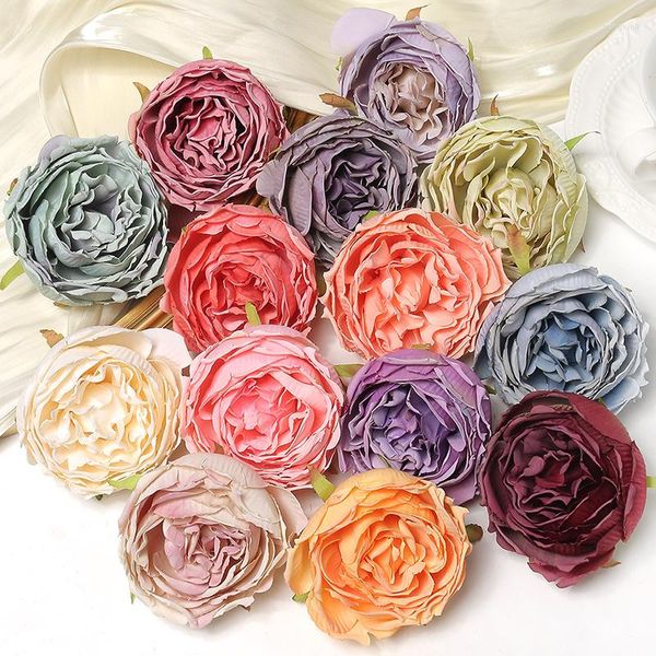 Flores decorativas 5/10pcs Rosas de flores artificiais 8 cm de seda caseira deca falsa decoração de casamento 2023 anos de natal coragem de bricolage