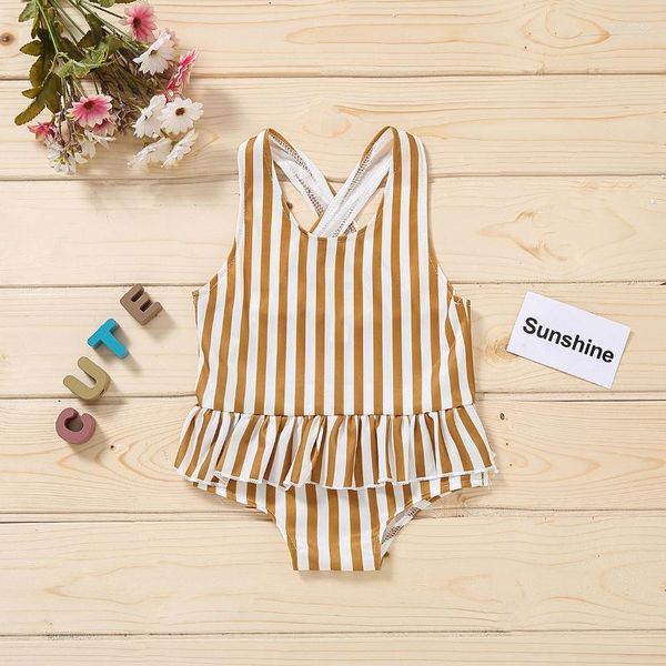 Mädchen Kleider Sommer Baby Kleidung 0-3y Ärmellose Druck Rüschen Einteilige Bikini Urlaub Beachwear Badeanzug Kinder Für Mädchen