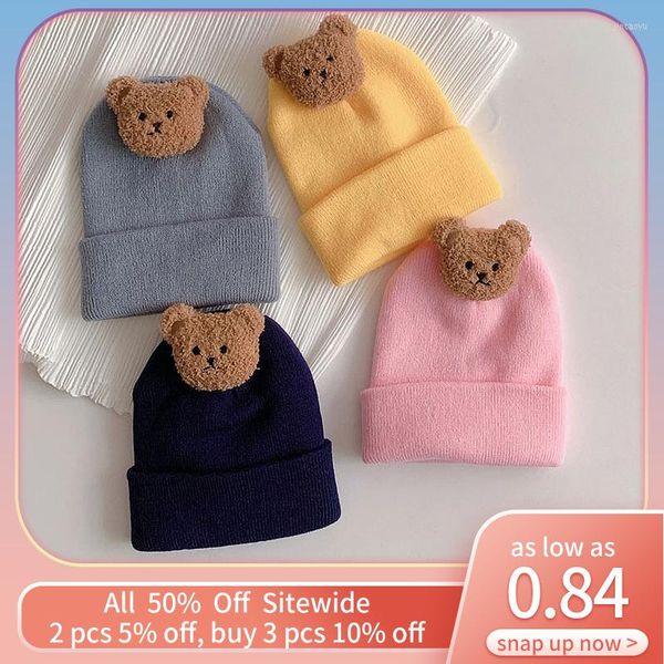 Accessori per capelli Cute Bear Baby Beanie Autunno Inverno Soft Warm Infant Toddler Cappello lavorato a maglia Born Pullover Caps Bambini Kids Knit Bonnet 3M-3Y