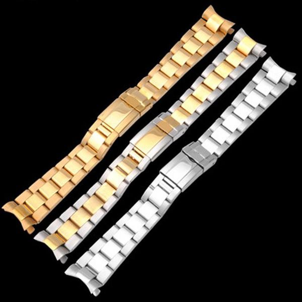 per ROLEX SUB Watch 20mm Intermediate Polishig Silver Gold New Men Curved End Watch Band Strap Bracciale INOSSIDABILE ST3383