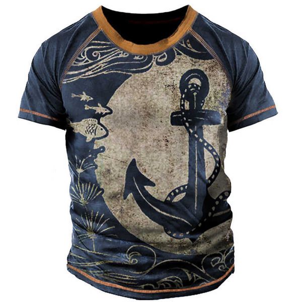 Camisetas masculinas de verão masculino muscular cápsulas de mangas curtas Anchor de moda de moda gráfico 3D Imprimir camisetas de rua retro tamis plus size camisetas 6xl t230103