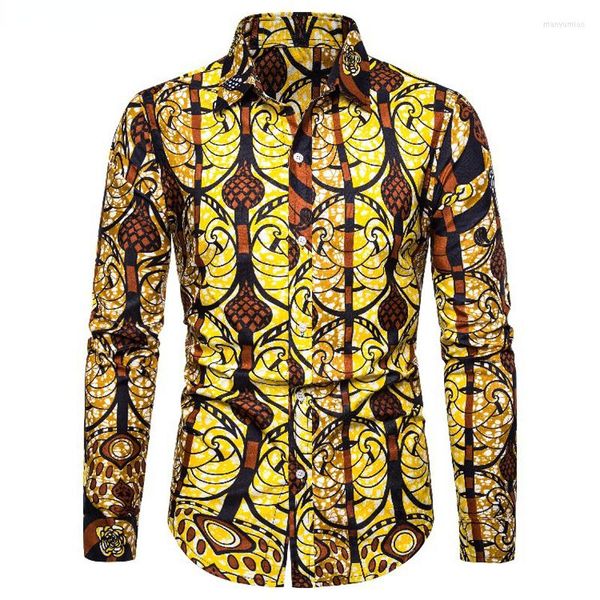 Männer Casual Hemden Mode Druck Afrikanisches Hemd Männer Batik Wachs Traditionelle Baumwolle Afrika Kleidung Chemise Homme