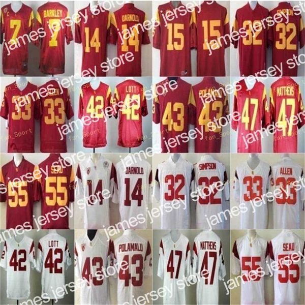 American College Football Wear USC Trojans Jersey Herren 33 Marcus Allen 42 Ronnie Lott 55 Junior Seau 43 Troy Polamalu 47 Clay Matthews NCAA Football Jerseys College PAC