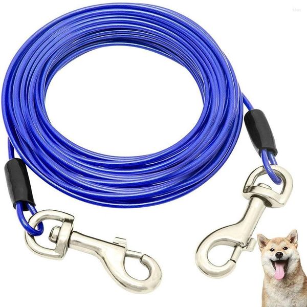 Hundehalsbänder Stahlleinen Kabel Doppelkopf Nachtreflektierendes Design Haustier Outdoor Leine Gürtel Leine 3M/5M/10M