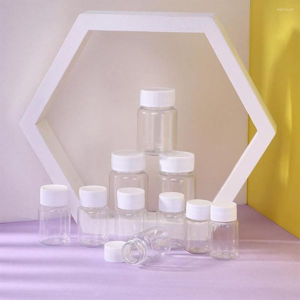 Bottiglie di stoccaggio 10 pz 15 ml/20 ml/30 ml/60 ml Trasparente Vuoto Riutilizzabile Sigillo di Bottiglia di Plastica Contenitore di Polvere Solida fiala Containe