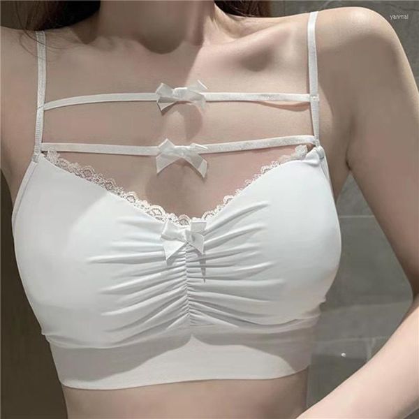 Женские танки Camisole Женщины летние трубки белый Bustier Top Bow милый спагетти ремешок корейская модная шика