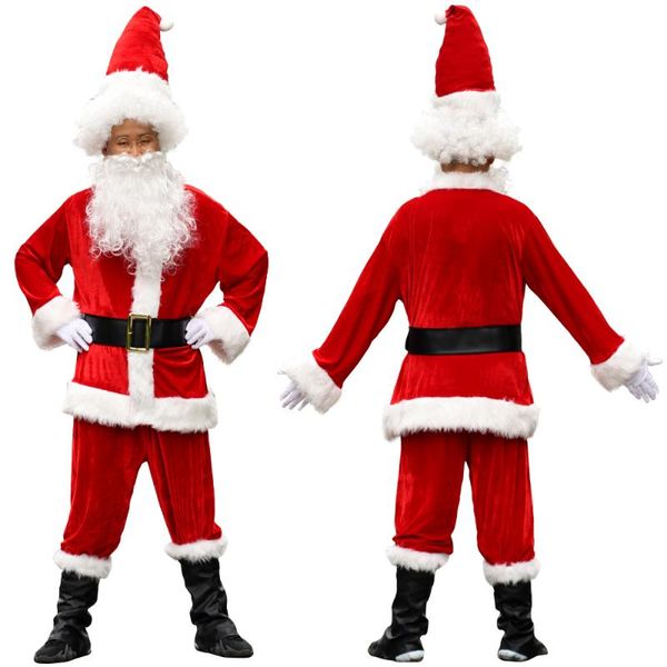 Thema Kostüm 7 teile/los Weihnachten Santa Claus Lange Haare Cosplay Geburtstag Party Erwachsene Kostüm In Männer Anzug 3XL-6XL