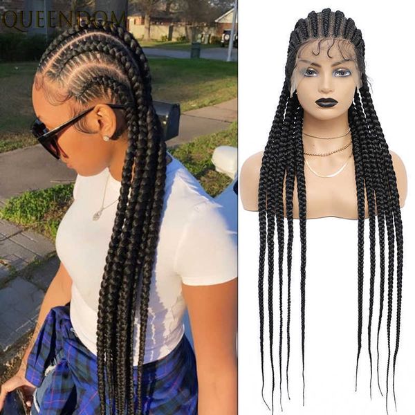 Hot Lace Perücken 36 Zoll Full Box geflochtene Perücke Cornrow Braids Synthetic 360 Knotless Front für schwarze Frauen 221216