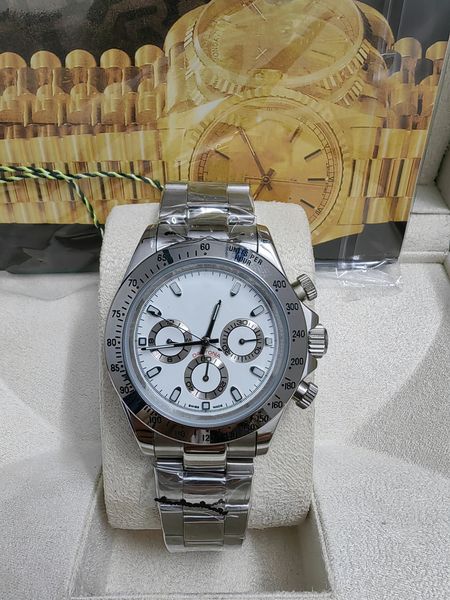 Com caixa original, relógio de alta qualidade 40mm 116503 116508 116528 116523 Sapphire No Chronógrafo Dial Branco Dial Mechanical Automatic Mens Watches 2023