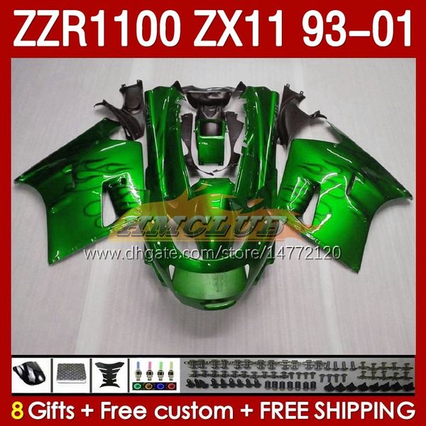 Body for Kawasaki Ninja Black Green ZX-11 R ZZR-1100 ZX-11R ZZR1100 ZX 11 R 11R ZX11 R 1993 1994 1995 2000 2001 165NO.10 ZZR 1100 CC ZX11R 93 94 95 96 97 98 99 00 01 Fairing Kit Kit Kit Kit