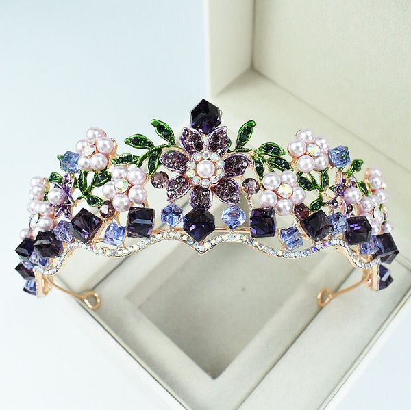 Праздничный аксессуар Purple Crystal Wedding Tiara Diamond Baroque Hightwear Headwear Crown Anthestone с ювелирными аксессуарами для волос.