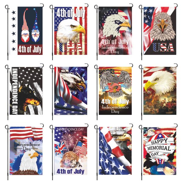 Double Sided 4th of July Patriotic Garden Flag Fuochi d'artificio USA America House Yard Flags Outdoor Indoor Holiday Banner Memorial Independence Day Decorazioni 12x18inch