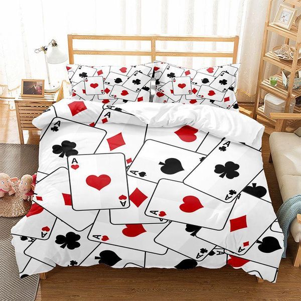 Bettwäsche-Sets, die Poker spielen, Super-Kingsize-Bettbezug-Set, 3D-gedruckter Dollar, 2 Personen, Winterdecke, schwarz-rotes Bett