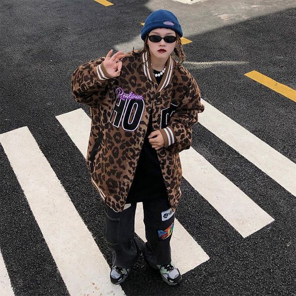 Giubbotti da uomo Giacca da uomo Leopardo Punk Cool Grande Lettera Cappotto vintage High Street Harajuku Capispalla allentato Morbido accogliente Peloso Caldo Streetwear Vestire